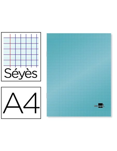 Cahier piqué liderpapel couverture plastique souple a4 21x29,7cm 96 pages séyès coloris bleu.