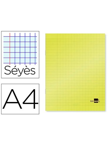 Cahier piqué liderpapel couverture plastique souple a4 21x29,7cm 96 pages séyès coloris jaune.