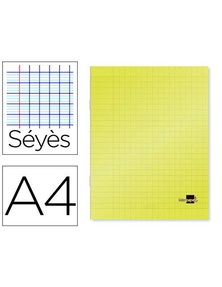 Cahier piqué liderpapel couverture plastique souple a4 21x29,7cm 96 pages séyès coloris jaune.