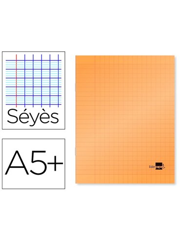 Cahier piqué liderpapel couverture plastique souple a5+ 17x22cm 90g 96 pages séyès coloris orange.