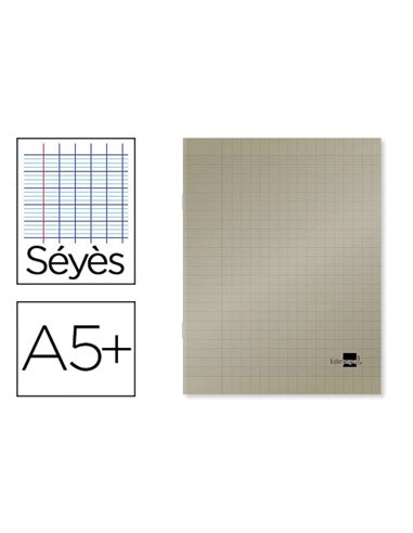Cahier piqué liderpapel couverture plastique souple a5+ 17x22cm 90g 96 pages séyès coloris gris.