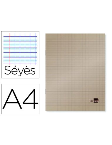 Cahier piqué liderpapel couverture plastique souple a4 21x29,7cm 96 pages séyès coloris gris.