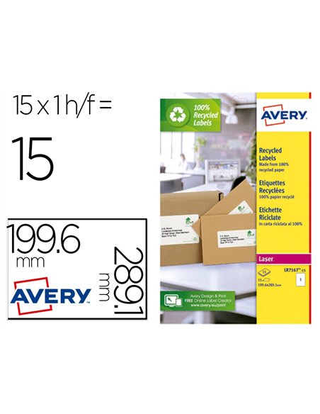 Etiquette autocollante avery adresse recyclee laser blanc 199,6 x 289,1 mm boite de 100.