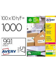 Etiquette autocollante avery adresse recyclee laser blanc 99,1 x 57mm boite de 1000 etiquettes.