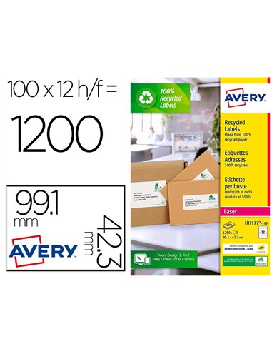 Etiquette autocollante avery adresse recyclee laser blanc 99,1 x 42,3mm boite de 1200.