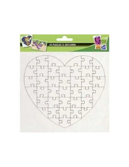 Lot mini puzzles graine creative a decorer de 40 pieces forme cîur carton 16x16cm 10 unites.