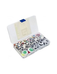 Yeux mobiles cleopatre adhesifs assortiment coffret plastique de 500 unites.