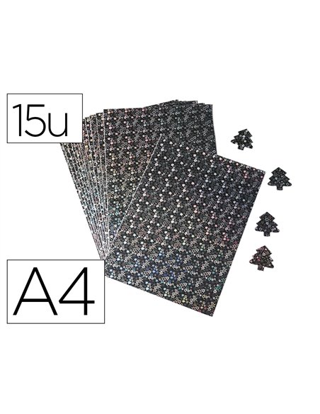 Papier holographique o'color a4 adhesif etoiles coloris argent reflets arc en ciel sachet 15 feuilles.