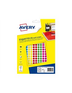 Pastille adhesive apli impression laser jet encre et copieur diametre 8mm permanente coloris assortis.