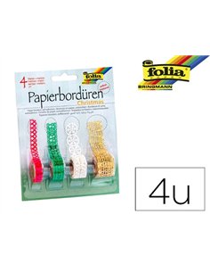 Bordure en papier autocollant folia christmas longueur 1m 4 rouleaux.