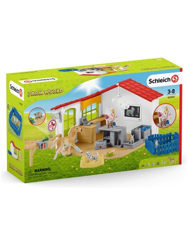 Boite de jeux schleich farm world clinique veterinaire avec animaux domestiques.
