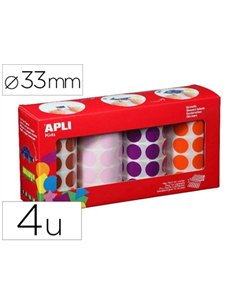 Gommettes apli xl forme ronde diam. 33mm coloris marron orange lilas et rose pack de 4 rouleaux 2832u.