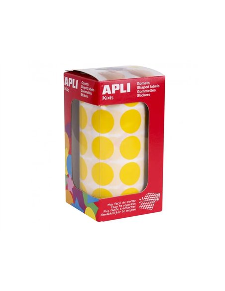 Gommette apli ronde 20mm coloris jaune rouleau 1770 unites.