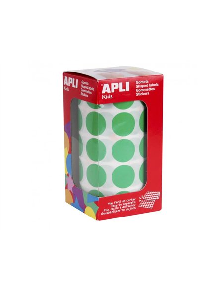 Gommette apli ronde 20mm coloris vert rouleau 1770 unites.