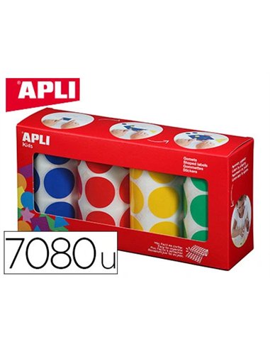 Gommette apli agipa adhésive ronde 20mm coloris assortis boîte 4 rouleaux 7080 unités.