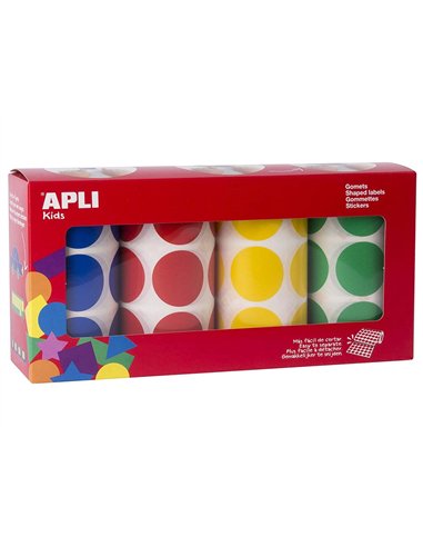Gommette apli agipa adhésive ronde 33mm coloris assortis boîte 4 rouleaux 2832 unités.