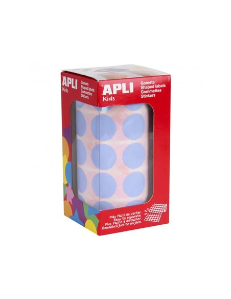 Gommette apli ronde 20mm coloris bleu clair rouleau 1770 unites.