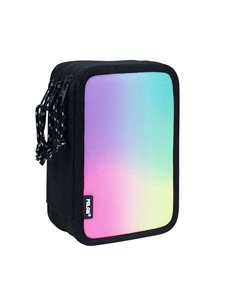 Trousse à crayons Milan Sunset à 3 niveaux avec gomme, taille-crayon, crayon, 3 stylos capsules, règle, 12 crayons de couleur, 6