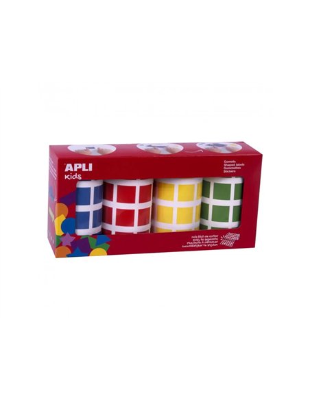 Gommette apli carree 20mm coloris assortis 4 rouleaux 7080 unites.