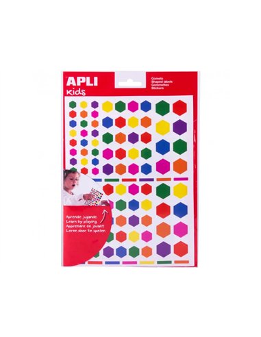 Gommette apli hexagonales tailles et coloris assortis 624 unites.