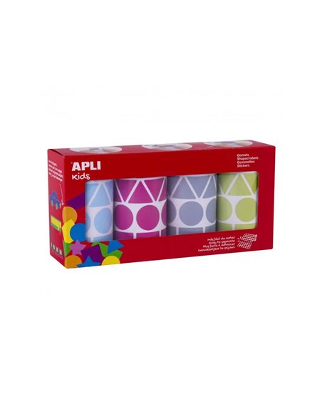 Gommette apli formes geometriques et coloris pastels assortis 4 rouleaux 5428 unites.