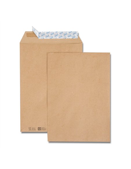 Pochette gpv kraft brun recycle 90g c4 229x324mm adhesive bande de protection boite 250 unites.