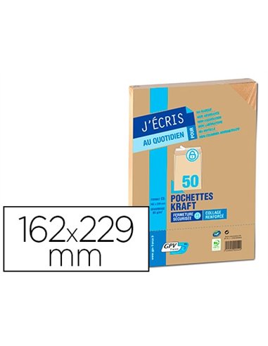 Pochette gpv kraft brun qualite superieure 85g c5 162x229mm bande de protection paquet 50 unites.