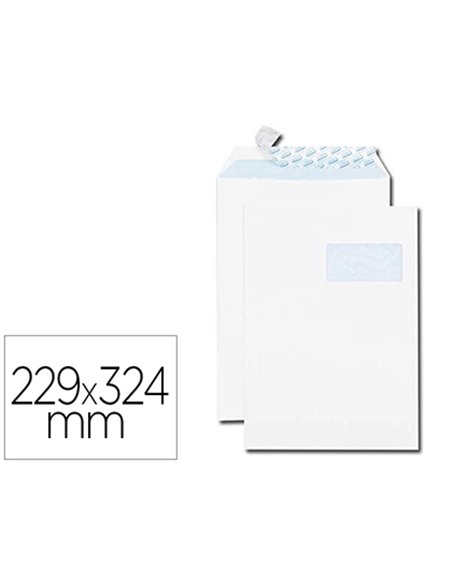 Pochette gpv blanche recyclée 90g c4 229x324mm fenêtre 50x110mm boîte 25 unités.