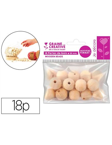 Perles en bois graine creative diametre 20mm sachet 18 pieces.