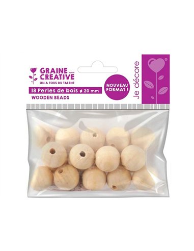 Perles en bois graine creative diametre 20mm sachet 18 pieces.
