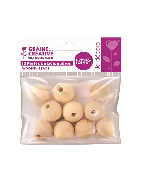Perles en bois graine creative diametre 25mm sachet 10 pieces.