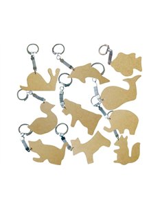 Porte-cles en bois a decorer assortiment differentes formes 55x55mm lot 10 unites.