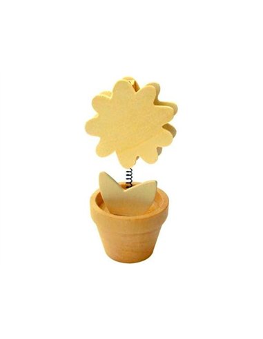 Clip mémo fantaisie bois sur ressort forme pot fleur 11cm.