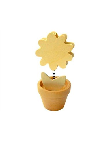 Clip mémo fantaisie bois sur ressort forme pot fleur 11cm.