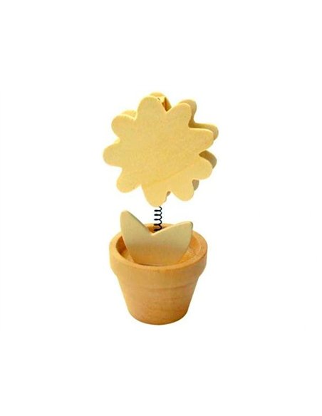 Clip mémo fantaisie bois sur ressort forme pot fleur 11cm.