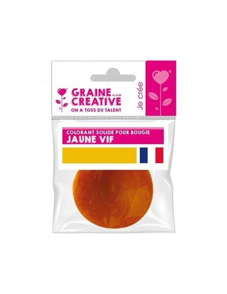 Colorant solide pour cire et gel graine creative a bougie 20g coloris jaune.