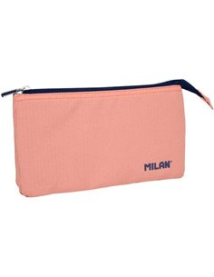 Trousse à crayons Milan Série 1918 5 compartiments - Tissu indéchirable - Dimensions : 22 x 12 x 4 cm - Rose