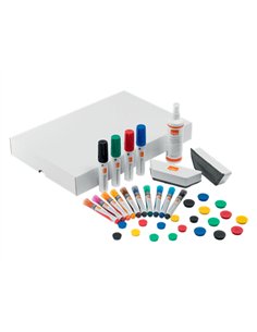 Kit d'accesoires tableau blanc esselte 10 marqueurs 10 aimants 32mm 2 effaceurs 1 spray nettoyage.