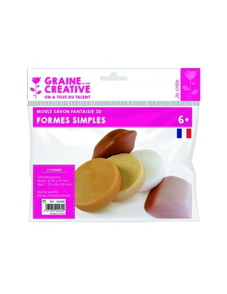Lot moules savons simples formes graine creative 6x6 cm 2 formes rondes et carrees.