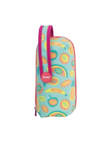 Lot de 4 trousses Milan Frutikis au contenu standard : gomme, 2 taille-crayons, 1 crayon graphite HB, 3 stylos à bille (vert, no