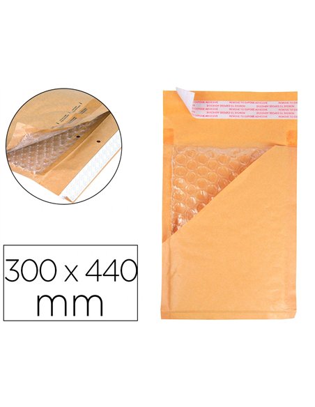 Pochette bulles d'air q-connect 300x440mm 82g kraft matelasse rabat droit auto-adhesive sans fenetre.