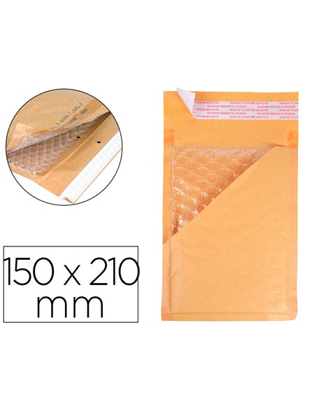 Pochette bulles d'air q-connect 150x210mm 82g kraft matelasse rabat droit auto-adhesive sans fenetre lot 100 unites.