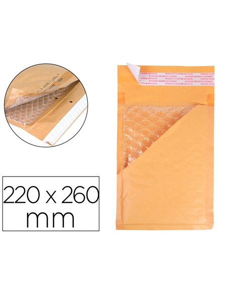 Pochette bulles d'air q-connect 220x260mm 82g kraft matelasse rabat droit auto-adhesive sans fenetre lot 100 unites.