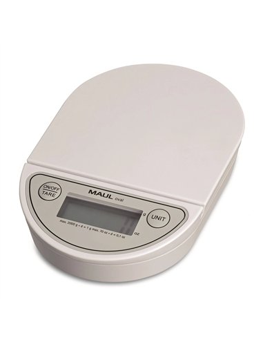 Pèse-lettres mauloval électronique à pile 2kg pile cr2032 fournie diamètre plateau 120mm dimensions 180x120x30mm blanc.