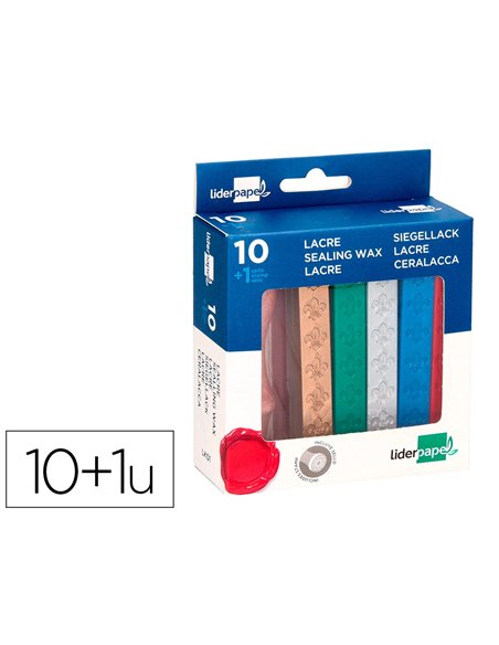 Cire cacheter liderpapel sceau inclus coloris assortis - boite de 10 batons de 12g.
