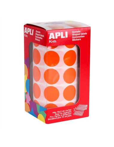 Rouleau de 1 770 autocollants ronds Apli Ø 20 mm - Adhésif permanent à base d'eau - Sans solvant - Couleur orange