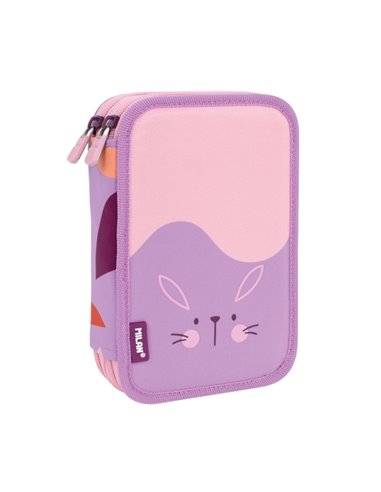 Trousse à crayons Milan Fun Animals à 2 niveaux avec 2 gommes, un taille-crayon, un crayon, un stylo capsule, une règle, 12 cray