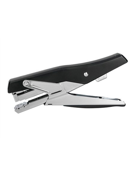 Pince à agrafer q-connect ergonomique 75x25x175mm 25f agrafes 24/6 et 26/6 coloris chromé/noir.