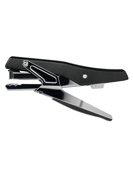 Pince à agrafer q-connect ergonomique 75x25x175mm 25f agrafes 24/6 et 26/6 coloris chromé/noir.