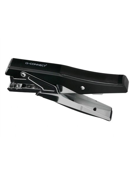 Pince à agrafer q-connect ergonomique 75x25x175mm 25f agrafes 24/6 et 26/6 coloris chromé/noir.